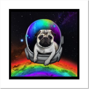 Rainbow Astronaut Pug Posters and Art